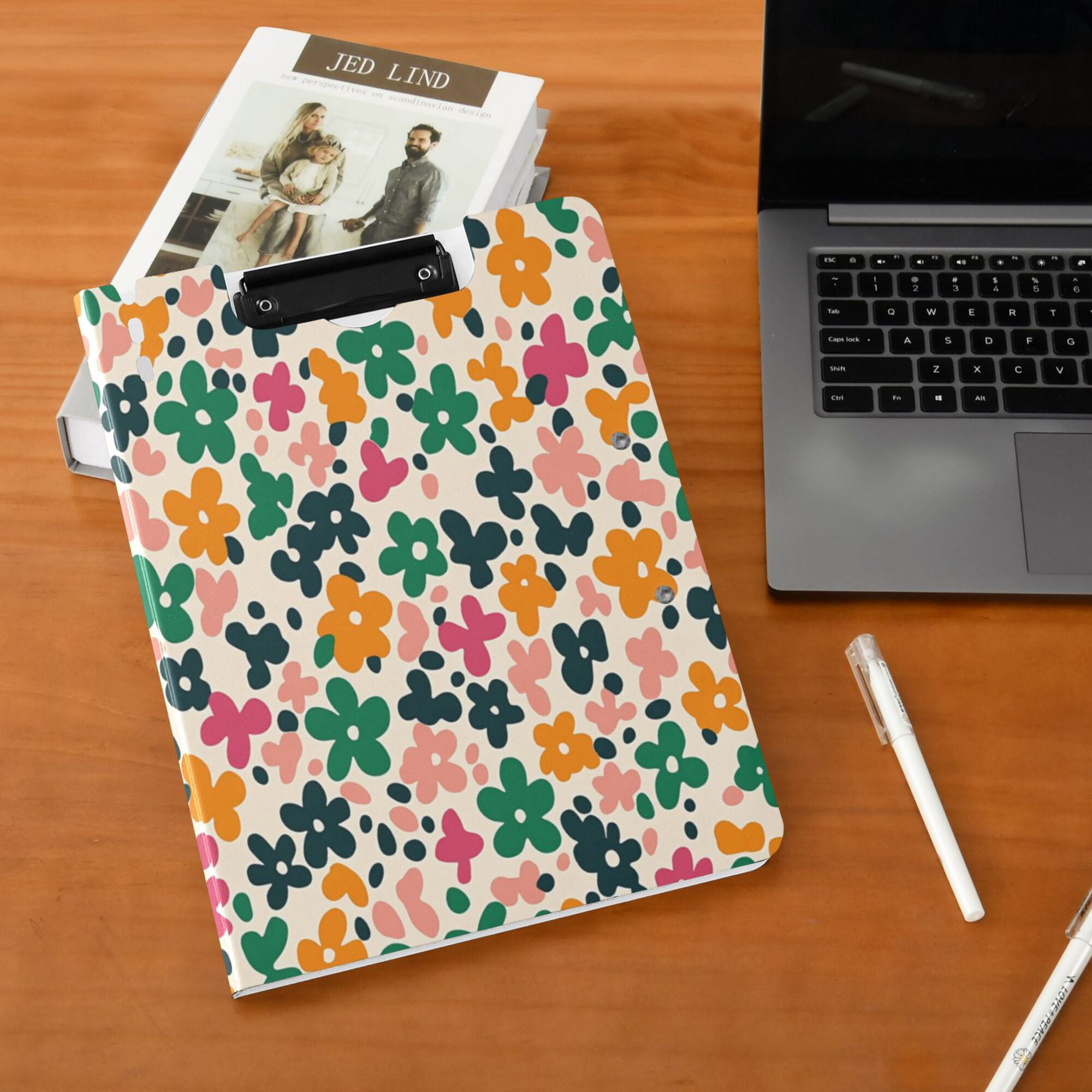 FORMRS A4 Clipboard Folder with Pen Holder Horizontal Foldable School Office Binder, Floral Blooms