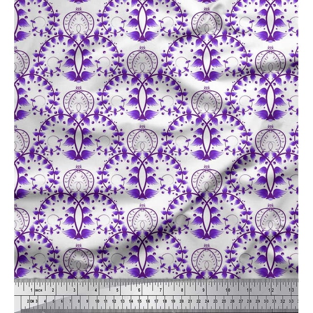 Soimoi Polyester Crepe Fabric Floral,Fish & Deer Artistic Decor Fabric Printed Yard 52 Inch Wide