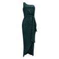 thumbnail image 3 of Prolriy Robes d'Invité de Mariage pour Femmes Dames une Épaule Ceinture Taille Fendue Plissée Robe à Paillettes Robe de Soirée pour Femmes 2025 Robe Formelle Verte1 L, 3 of 7