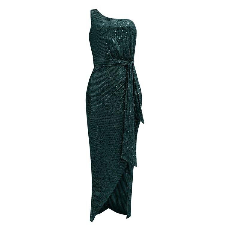 green one shoulder tie dress Shop Deep Green Tie Up Dress by Khara Kapas main image 0