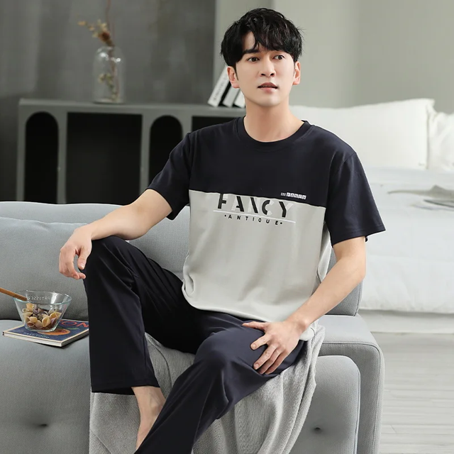 Conjunto de pijama de algodón para hombre, ropa de hogar holgada de manga fino corto, nuevo estilo, verano 2023