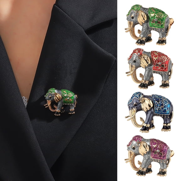 SmartBy Unisex Brooch Rhinestone Decor Retro Oil-drip Enamel Elephant Shape Anti-slip Suit Coat Collar Hat Scarf Decoration Clothes Pin Party Prom Bride Wedding Garment Jewelry