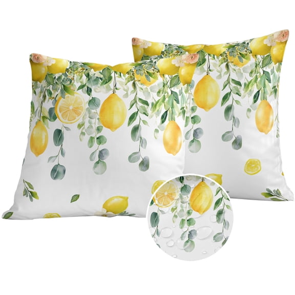 Lemon Eucalyptus Outdoor Pillow Covers 26x26 Set of 2,Waterproof Patio Throw Pillowcase Protectors,Farm Flower Fruit Country Boho Summer Decorative Pillow Shams Cushion Covers for Seat Bed Couch Sofa
