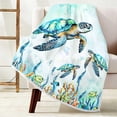 thumbnail image 2 of Turtle Blanket Sea Animal Starfish Throw Blanket Kids Blankets Throws Sea Turtle Gifts for Women Boys Girls Aqua Teal Blue Super Soft Cozy Flannel Throw Blanket for Couch Sofa Bed, 60X90IN, 2 of 5