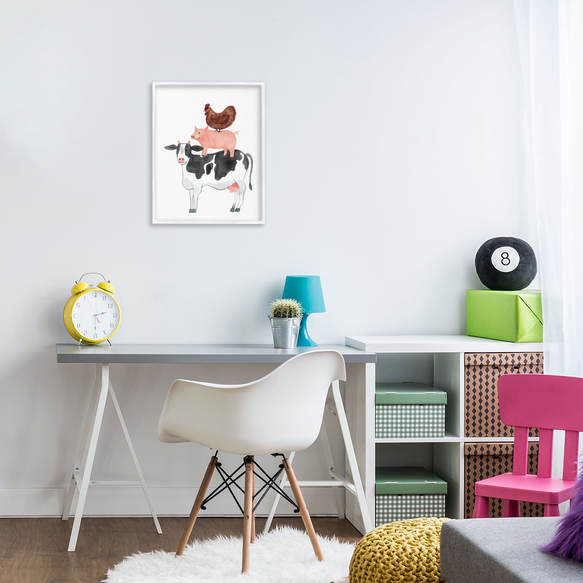 Stupell Industries Farm Animal Stack Whimsy White Framed Giclee Art, design by Kim Allen