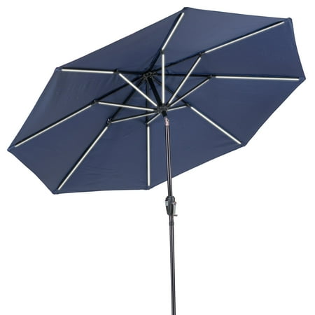 Sun Ray - 9' Round Next Gen Solar Lighted Umbrella - Grey