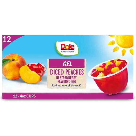 Dole Fruit Bowls - Diced Peaches in Strawberry Flavored Gel - 12 ct