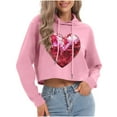 thumbnail image 2 of Mifsaly Women Valentines Day Crop Sweatshirt Drawstring Long Sleeve Heart Print Hoodie Girlfriend Gifts Hooded Cropped Tops Casual Loose Blouse Ladies Spring Fall Loungewear S, 2 of 7