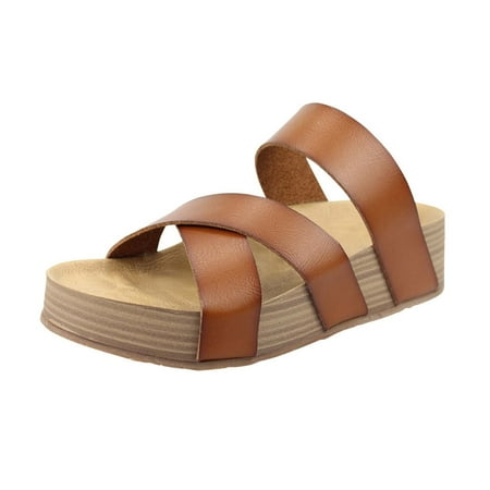 2025 Clearance! Clearance under $5 asdoklhq Womens Shoes Clearance Sale Women s One-line Sandals Platform Slippers Platform Wedge Beach High Heel Sandals Height Increasing Shoes