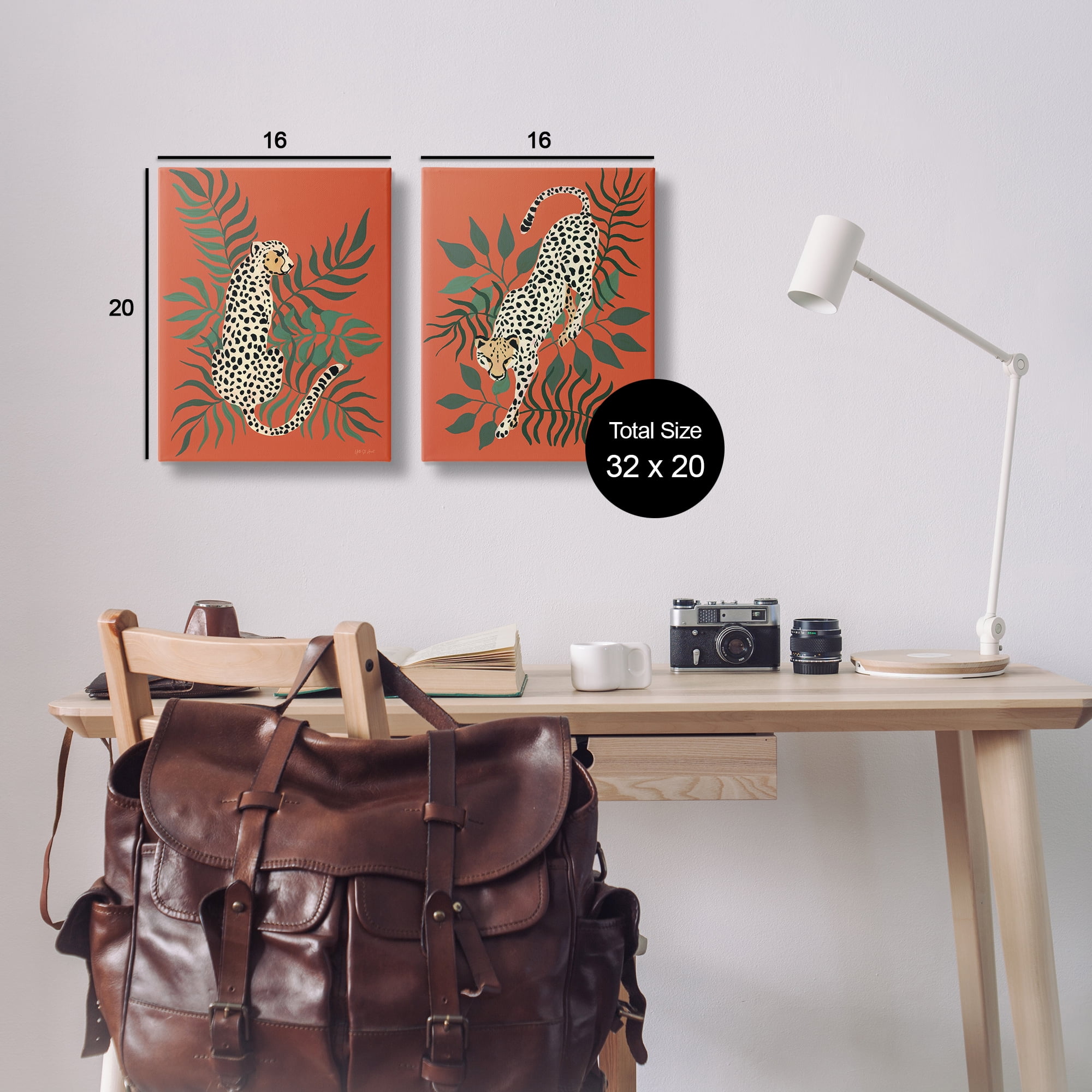 Stupell Industries Sitting Cheetah Prowling Jungle Animals Painting Wrapped Canvas Art Print Wall Art, 16 x 20, Set of 2