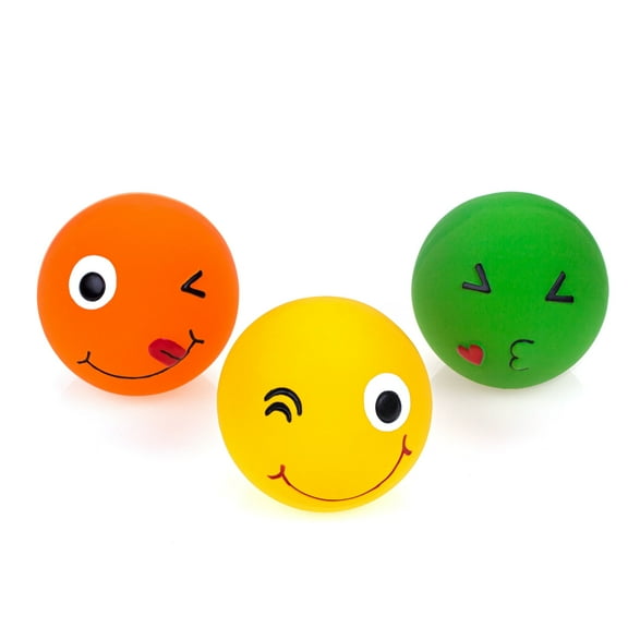 Chiwava 3 Pack 2.7'' Latex Squeaky Dog Toy Ball Smiley Face Round Balls Interactive Fetch Play for Medium Dogs