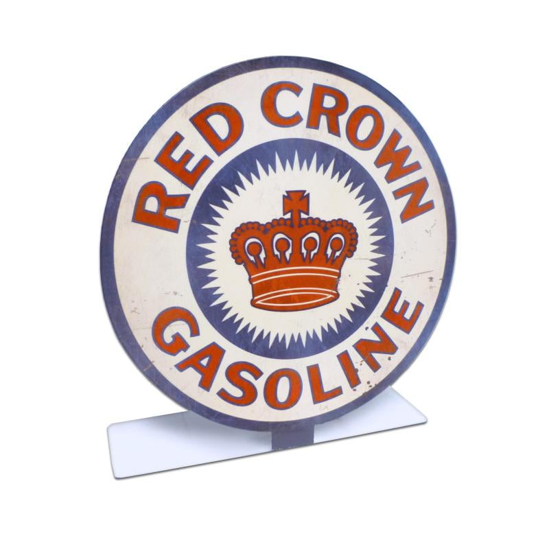 Red Crown Gasoline Gas Round Nostalgic Vintage Type Metal Tin Sign Made in USA 