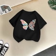thumbnail image 4 of Landzoo Toddler Girls Shirt Butterfly Print Short Sleeve Crew Neck Tees Summer Breathable Girls T-Shirt Size 2-4 Years Black, 4 of 5