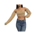thumbnail image 4 of Women's Off Shoulder Short Tops, Long Sleeve Solid Color Ruched Crop Tops, Slim Fit Navel Tee Tops, 4 of 9