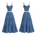 thumbnail image 2 of Women's 2 Piece Maxi Skirt Sets Crop Top Ruffle Hem Flowy Midi Skirt Vacation Going Out Outfits Blue L, 2 of 8