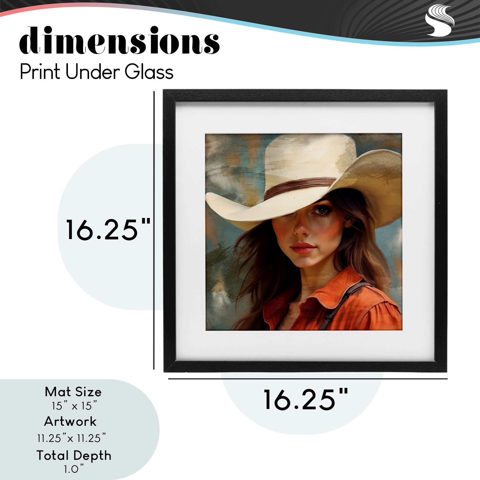 Cowgirl Gaze Beneath Hat Black Framed Print Under Glass, design by Kim Allen