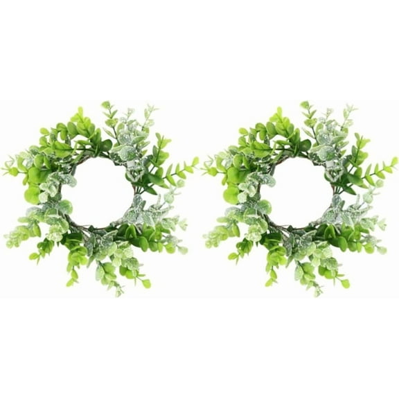 Guvpev 2 Pcs Artificial Eucalyptus Candle Rings for Pillar Candles, Decorative Greenery Wreaths for Easter Table Decor and Home Centerpieces