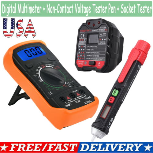 ESYNIC Digital Multimeter Non-Contact Voltage Tester Pen and Socket Tester Outlet Tester Electrical Test Kit,AC DC voltage, DC current, resistance, continuity, diode, battery test
