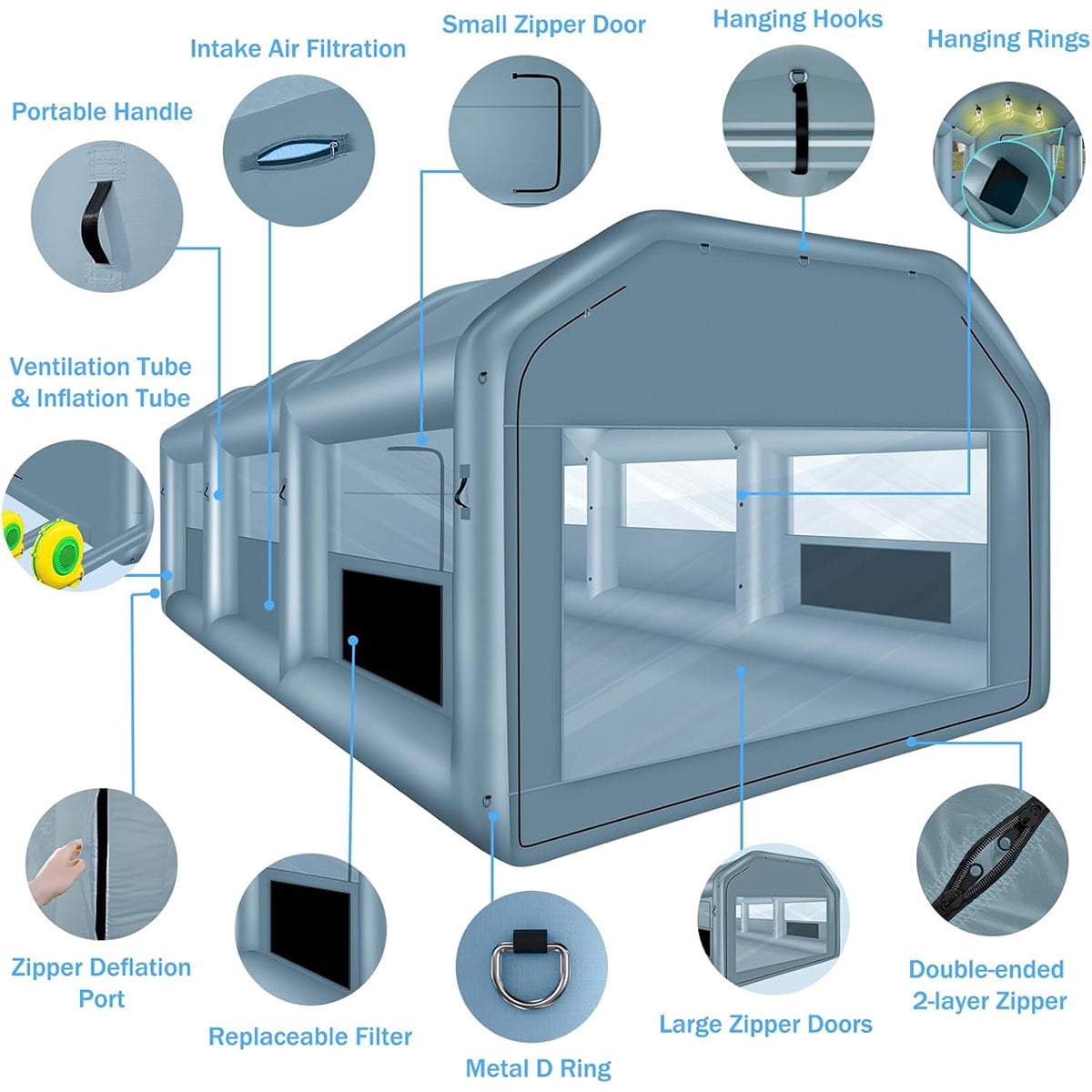 xhyhwyd Inflatable Spray Booth 26x14.4x9.5 ft Portable Inflatable Paint Booth Tent with Air Filter System for DIY Spray Car Parts Painting Motorcycle (Blowers Excluded)