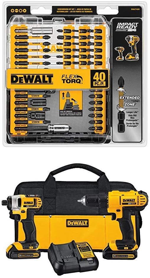 Screw Driving Tool Set 1.3Ah DEWALT Drill Driver Impact Combo Kit 20v Lithium 