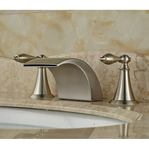 Juno Belem Brushed Nickel Dual Handle Widespread Waterfall Sink Faucet