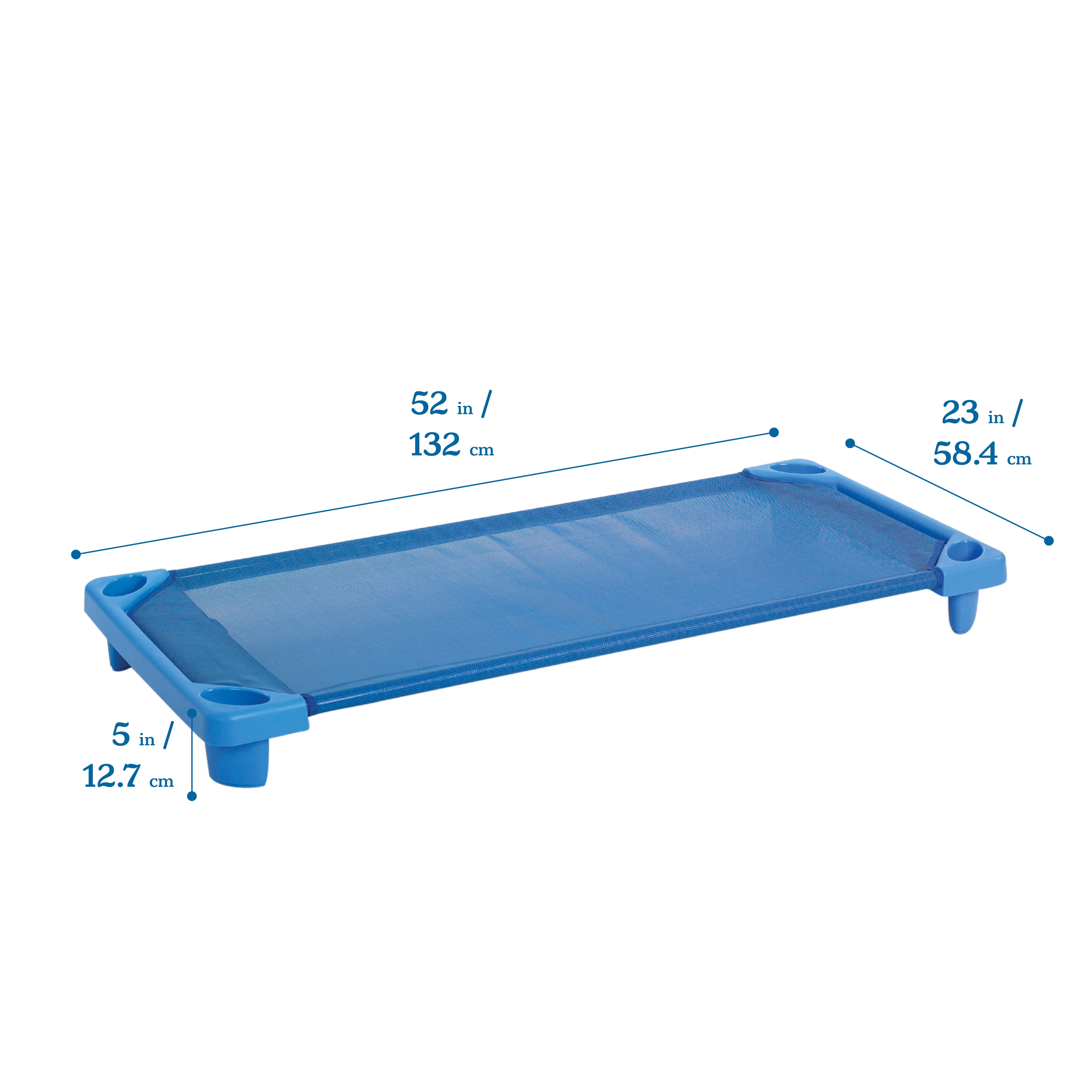 ECR4Kids Streamline Childrens Naptime Cot 52 L x 23 W Set of 6 Ready-to-Assemble Stackable Daycare Sleeping Cot for Kids Blue 