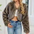 thumbnail image 5 of Womens Faux Cropped Jacket Fuzzy Open Front Long Sleeve Fashion Solid Color Warm Parka Short Coat OutwearYellow XXXL, 5 of 5