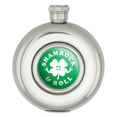 

Shamrock and Roll Irish Rock Funny Humor Round Stainless Steel 5oz Hip Drink Flask