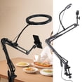 thumbnail image 1 of Ring Light with Clamp and Phone Holder, 10 Brightness Levels Adjustable Angle Overhead Phone Mount With Ring Light  for Beauty, 1 of 7