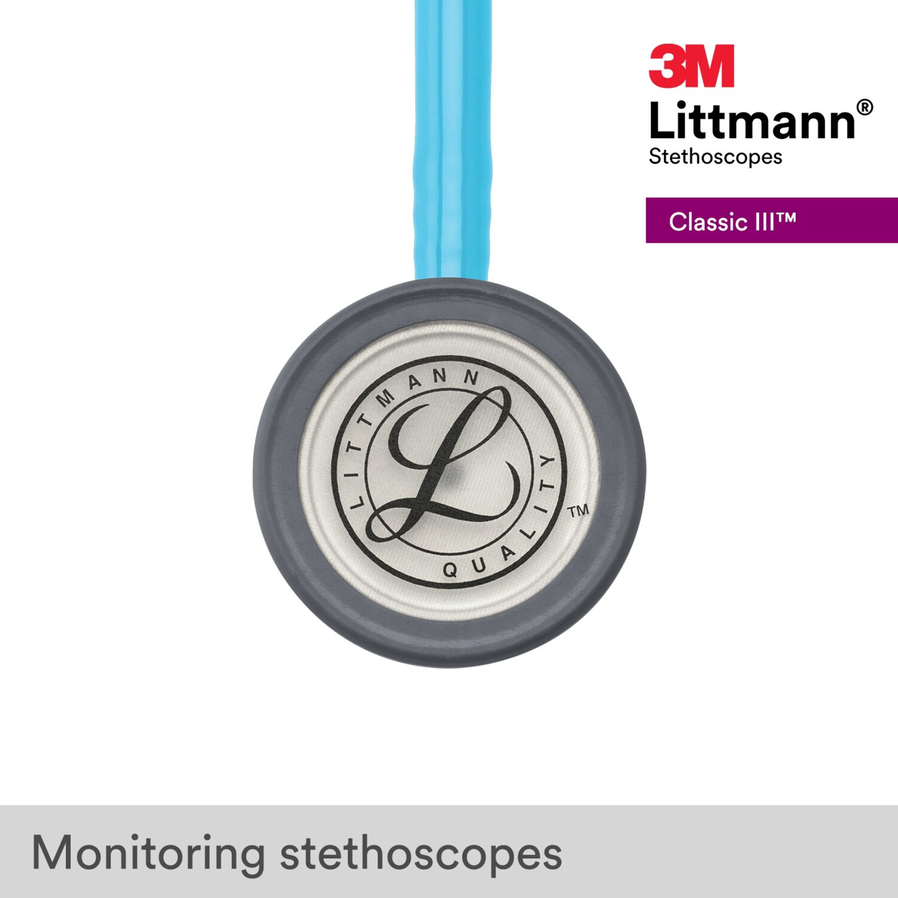 3M Littmann Classic III Monitoring Stethoscope, 5835, Stainless Steel Chestpiece, 27" Turquoise Tube