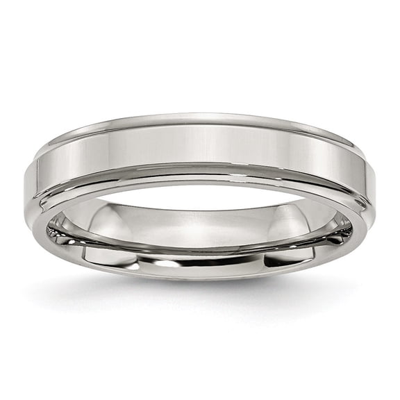 Stainless Steel Ridged-edge 5mm Polished Band Ring - Size 10