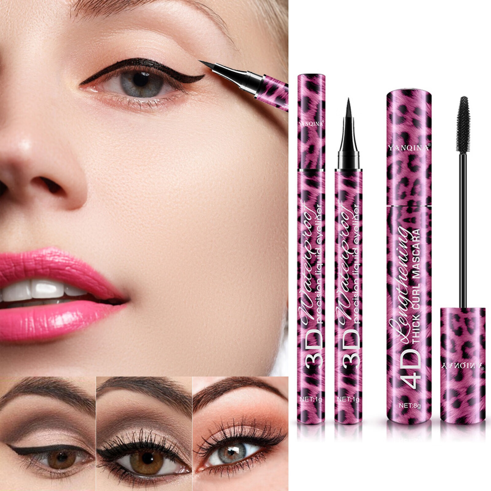 WTN 4D Fiber Mascara and Eyeliner Set No Smudging Thickens Eye Makeup