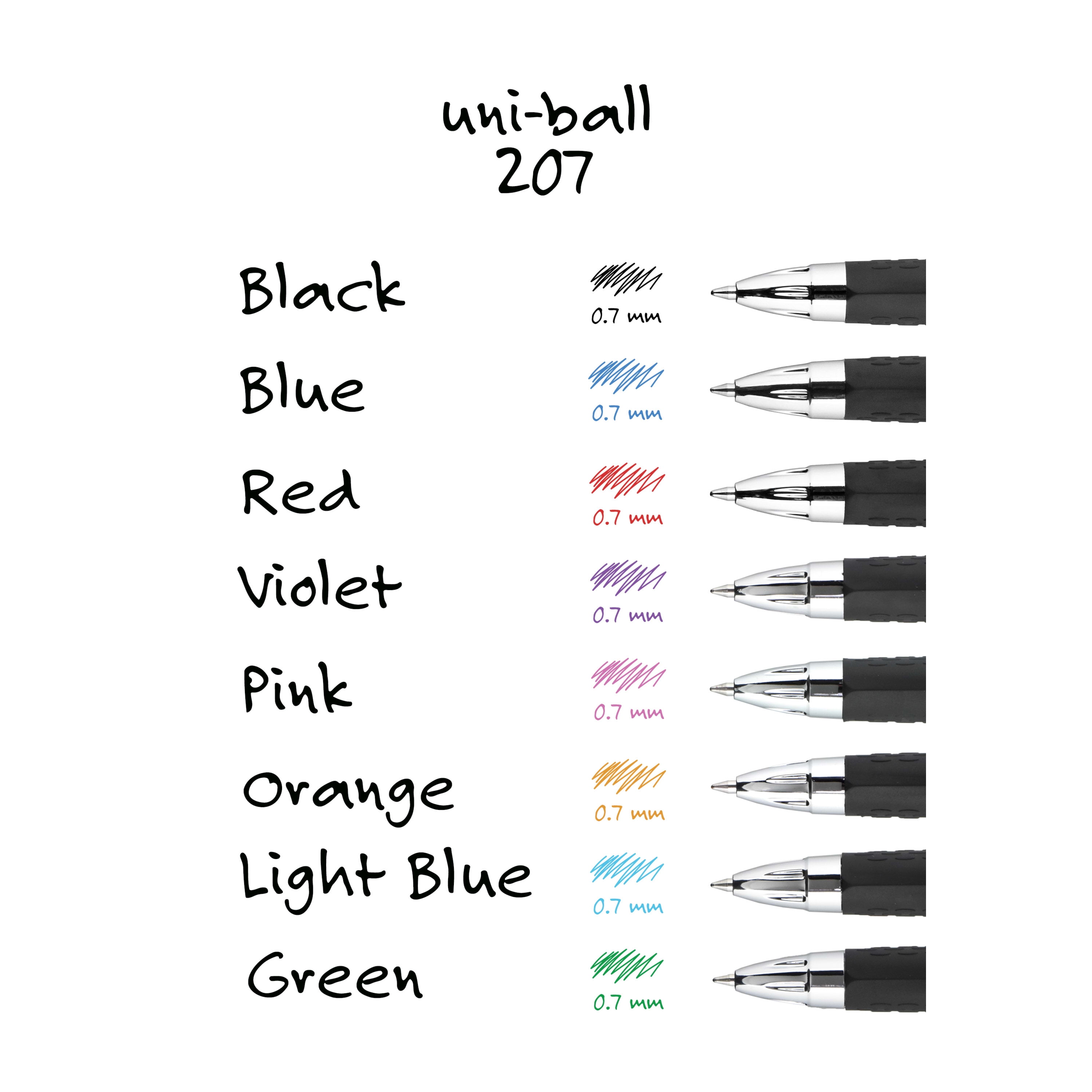 uniball® Signo 207 Gel Pen, Retractable, Medium 0.7 mm, Assorted Ink and  Barrel Colors, 8/Pack