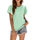 thumbnail image 5 of Camiseta informal Minnieouse para mujer blusa calada de manga corta con volantes Verde claro XXL 2Conjunto, 5 of 6