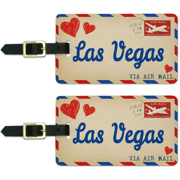 Air Mail Postcard Love for Las Vegas Luggage Suitcase Carry-On ID Tags, Set of 2