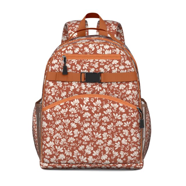 Vintage Botanical Floral School Backpack Spacious Adjustable Padded Straps Chest Buckle Water-resistant Durable Bookbag for Daily Use