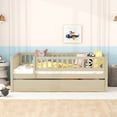 thumbnail image 3 of Llinc Store Full Size Wood Daybed with Full Size Trundle and Fence Guardrails, Natural, Full Size, 3 of 10