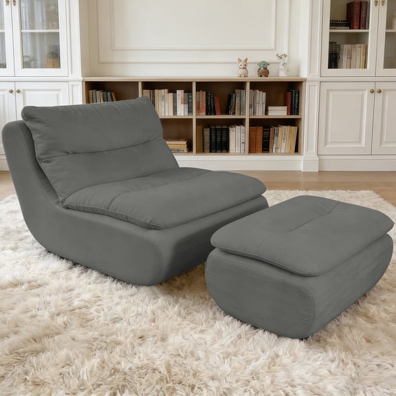 HDHNBA Large Memory Foam Bean Bag Lazy Chair with Ottoman for Indoor Lounge, Dark Gray