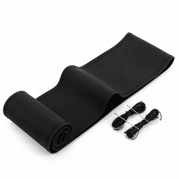 Genuine Leather Steering Wheel Cover, Hand-Stitched, Universal Fit, All-Season Car Accessory