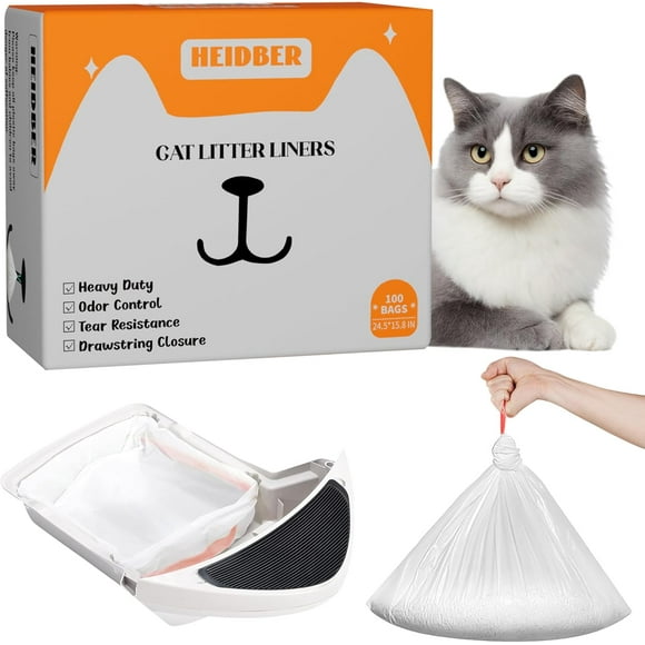 AIR-Drawstring Cat Litter Box Liners 100 Pack - Robot Litter Liner Bags for Robot 3, 4 & 5.5-Gallon Trash Cans - Heavy Duty, Leak-Proof, Tear-Resistant, White, Unscented