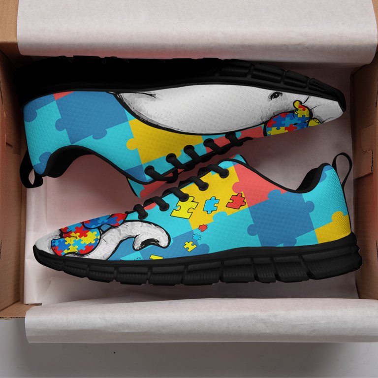Men’s Puzzle-Print Mesh Sneakers in Multicolor Amazon.com | Womens Mens Autism Shoes Lightweight Breathable  main image 4