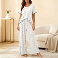 thumbnail image 2 of SHTXOZHI Womens Loose Wide Leg Pants Pajamas Set Short Sleeve Crew Neck Top Comfortable Soft Printed Sleepwear, 2 of 6