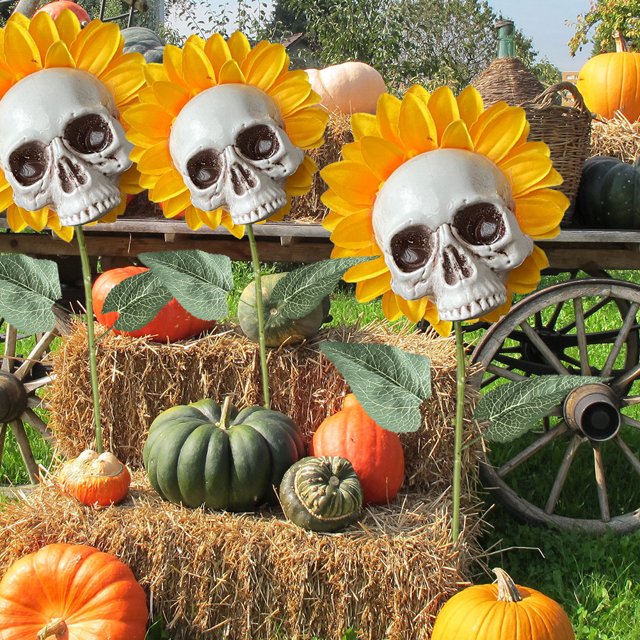 Muyoka De adornos de Calavera de girasol para Halloween, decoraci贸n divertida para jard铆n, regalo de adornos de Halloween