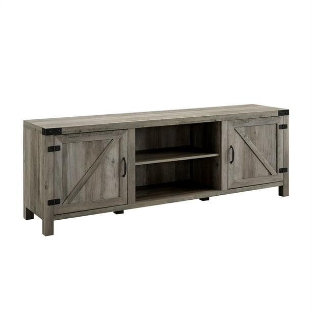 Pemberly Row 70" Farmhouse Barn Door TV Stand in Gray Wash Walmart
