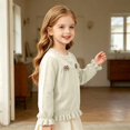 thumbnail image 5 of EnJoCho Toddler Girls Knit Cardigan Girls Ruffled Hem Bow Open Front Sweater Jacket Kids Long Sleeve Button Cute Clothes Tops Cable Knit Girls Sweater Fall, 5 of 7