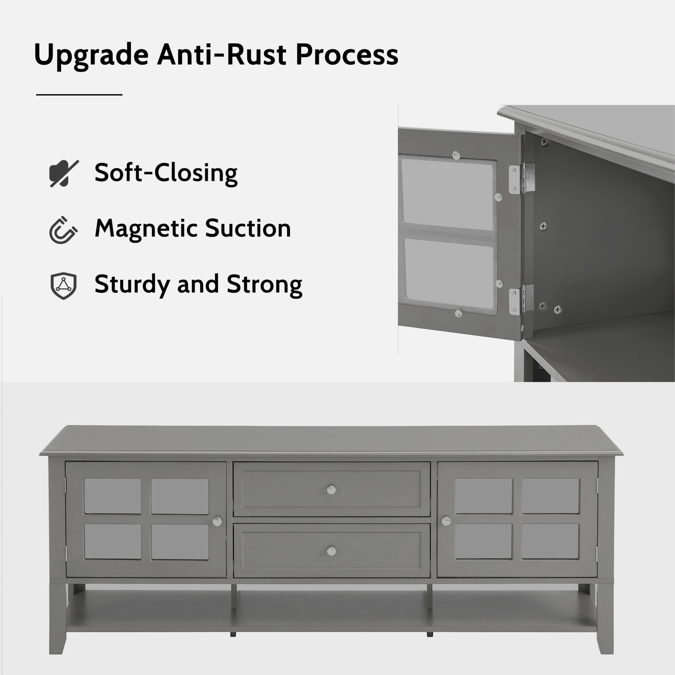 Noble House TV Stand for TVs up to 60 Inch with Dual Drawers, Storage Cabinets, Gray