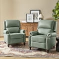 thumbnail image 2 of Mid Century Genuine Leather Pushback Recliner Chair with Nailhead Trim Sage, 2 of 8