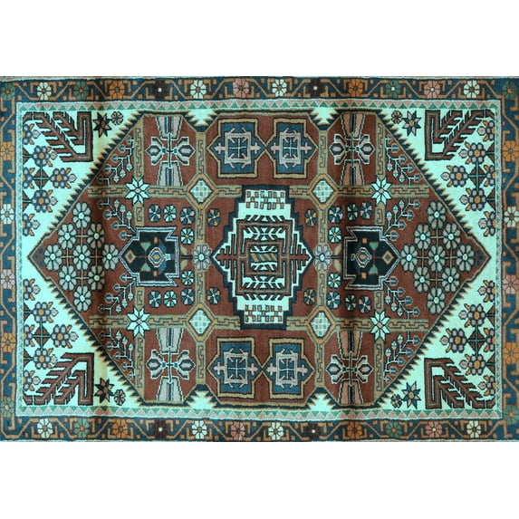 Ahgly Company Indoor Rectangle Persian Light Blue Traditional Area Rugs, 4' x 6'