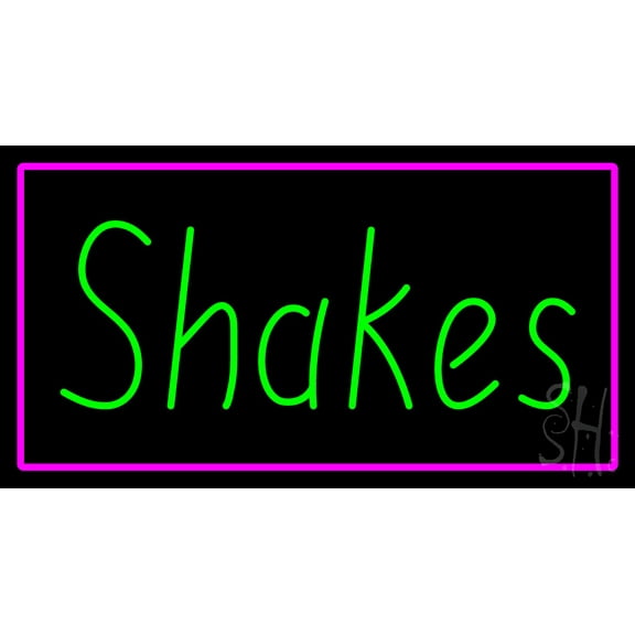 Green Shakes Pink Border LED Neon Sign 20 x 37 - inches, Black Square Cut Acrylic Backing, with Dimmer - Bright and Premium built indoor LED Neon Sign for restaurant window and interior decor.