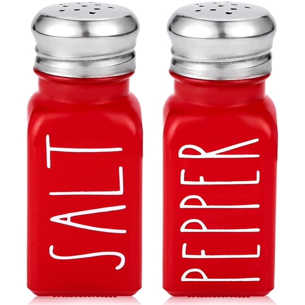 Salero y pimentero rojo, decoración de cocina roja de granja y accesorios para el hogar, restaurantes, bodas, bonito juego de coctelera roja de Navidad y tapa de acero inoxidable (rojo) Ormromra CZJJ-YX241-2